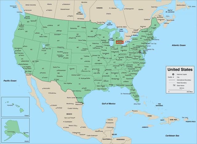 Detroit on Michigan - USA map
