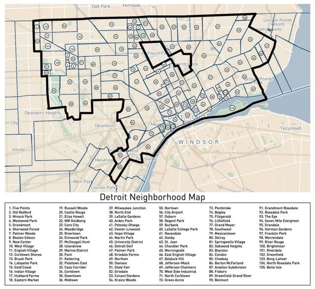 Detroit neighborhoods map