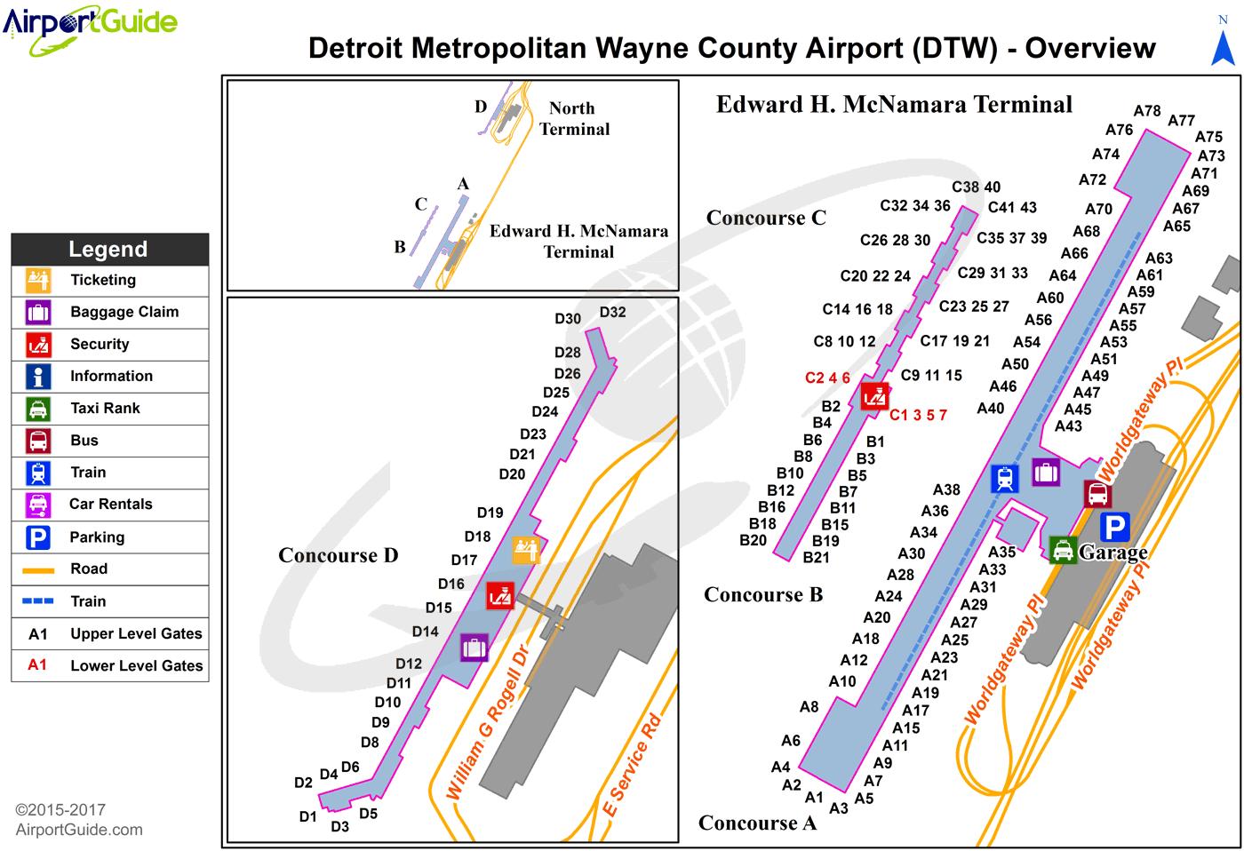 Map Of Detroit Airport Airport Terminals And Airport Gates Of Detroit