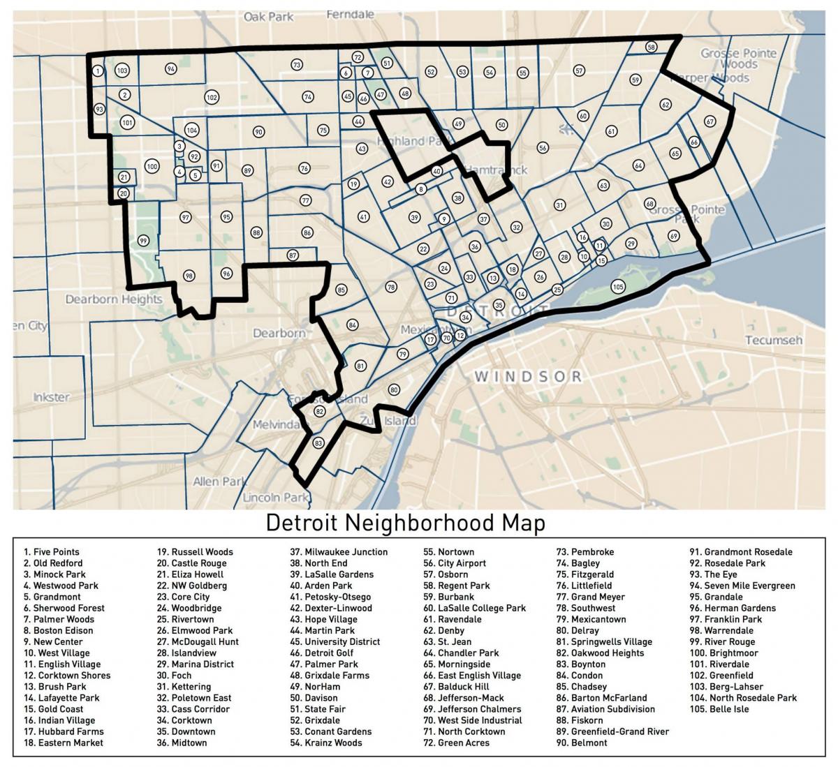 Detroit neighborhoods map
